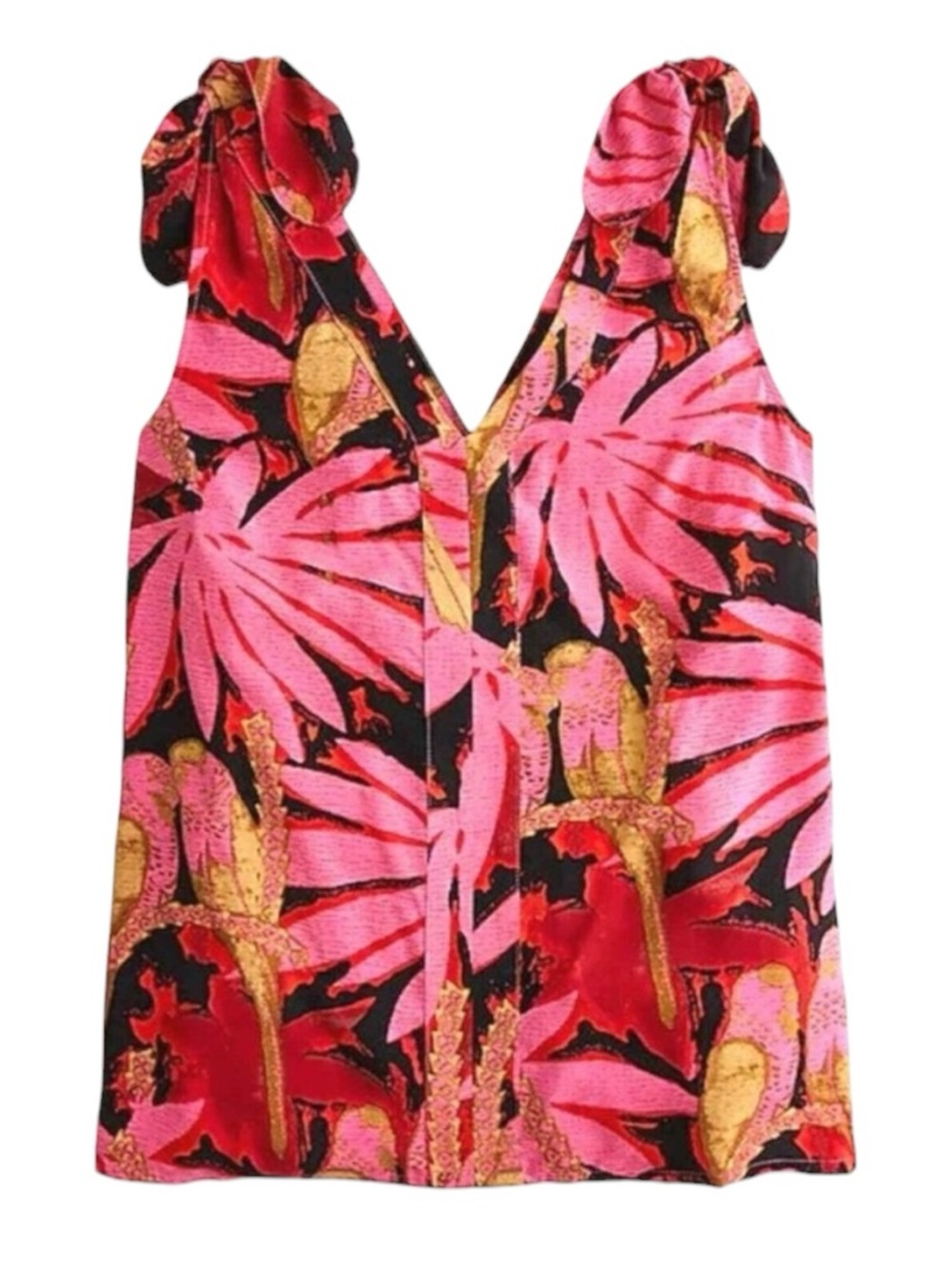 J. Crew Bruna Tie Shoulder Top in Pink Tropical Antigua Leaves Women’s Medium